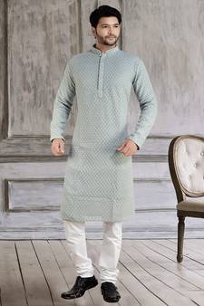 arruga Silver embroidered pure georgette kurta-pajama