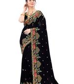 Black plain silk saree with blouse