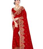 Red plain silk saree with blouse