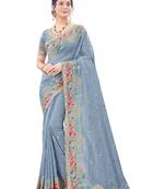 Grey plain silk saree with blouse