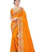 Mustard plain silk saree with blouse