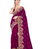 Wine plain silk saree with blouse