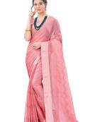 Pink plain chiffon saree with blouse