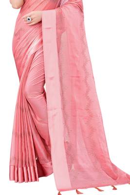 Pink plain chiffon saree with blouse 3