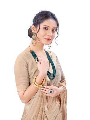 Beige plain chiffon saree with blouse 2
