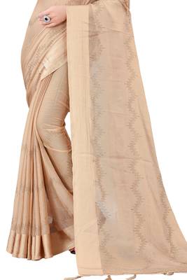 Beige plain chiffon saree with blouse 3