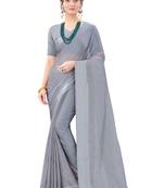 Grey plain chiffon saree with blouse