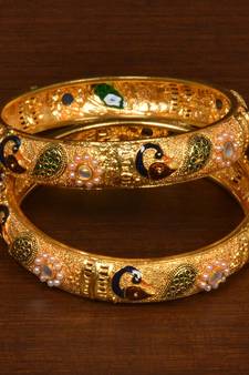 Gold plated zircon embellished meenakari bangles for women BD486