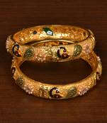 Gold plated zircon embellished meenakari bangles for women BD486