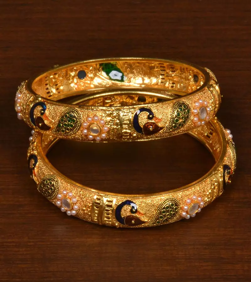 Gold plated zircon embellished meenakari bangles for women BD486
