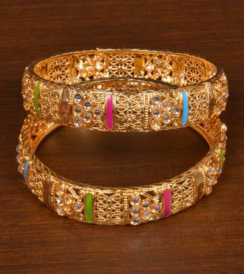 Gold plated zircon embellished bangles for women BD487 1