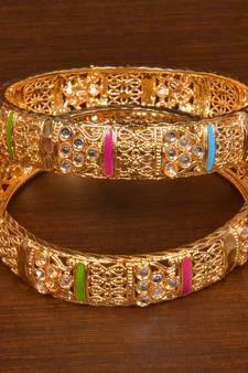 Gold plated zircon embellished bangles for women BD487