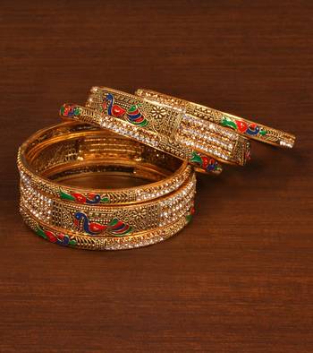 Gold plated zircon embellished meenakari bangle set BD488 1