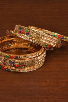 Gold plated zircon embellished meenakari bangle set BD488