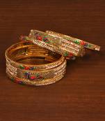 Gold plated zircon embellished meenakari bangle set BD488