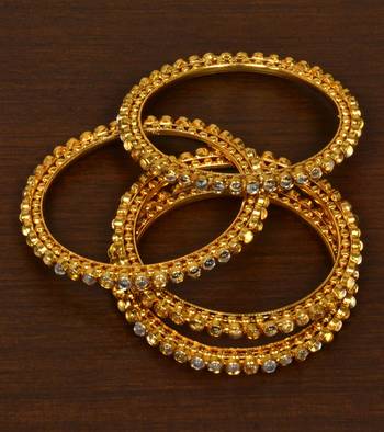 Gold Plated Kundan Embellished Bangle Set BD490 1