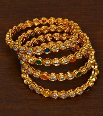 Gold Plated Kundan Embellished Bangle Set BD493 1