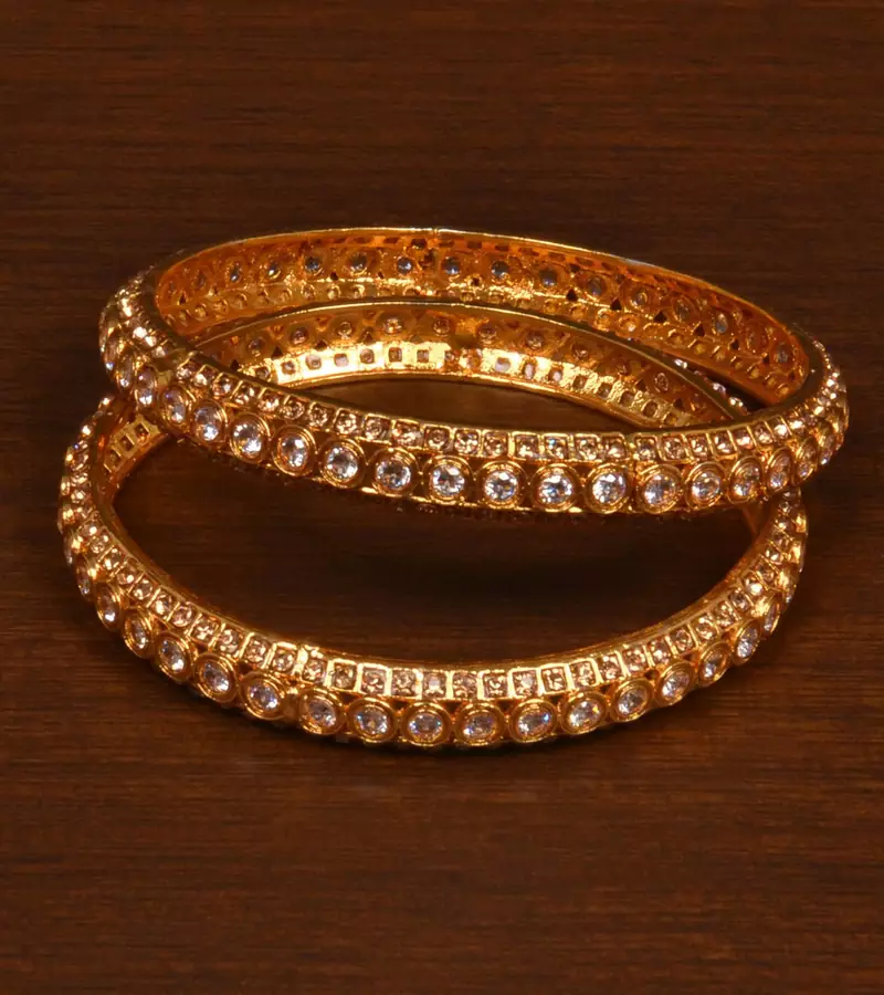 Gold plated gheru stone embellished copper made  bangles BD494