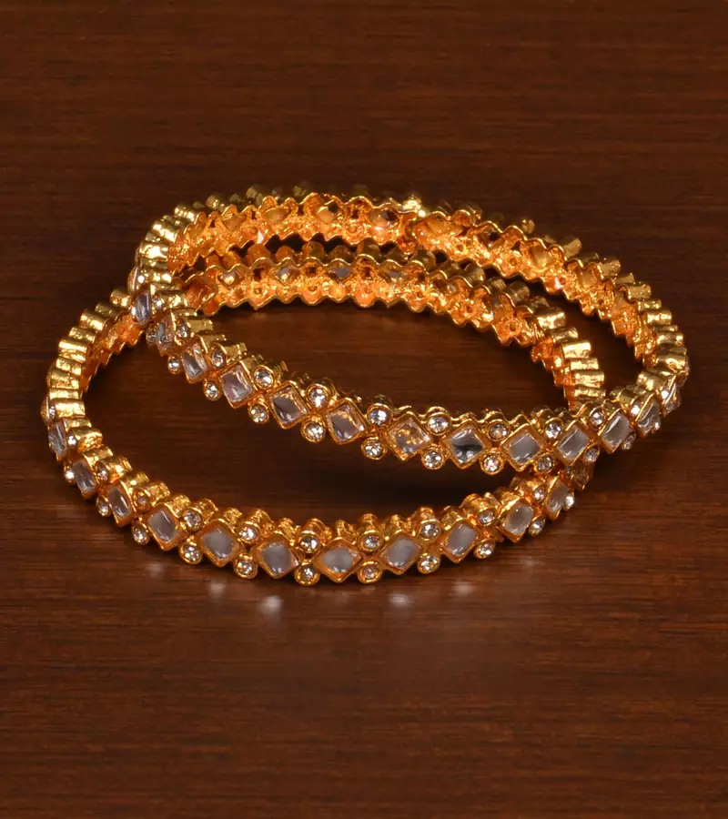 Gold plated gheru stone embellished copper made  bangles BD495