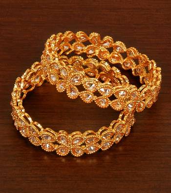 Gold Plated Kundan Embellished Bangles BD496 1