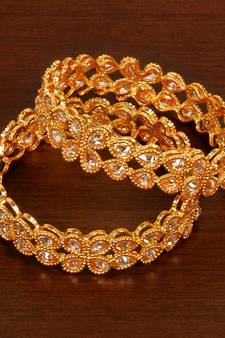 Gold Plated Kundan Embellished Bangles BD496