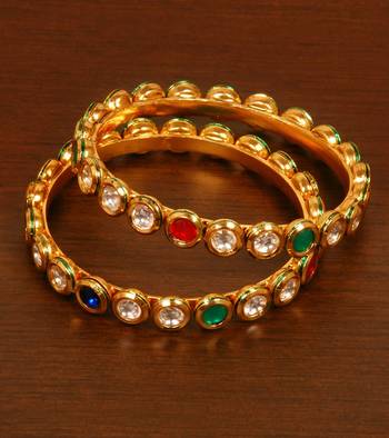 Gold plated kundan and stone embellished bangles bd498 1