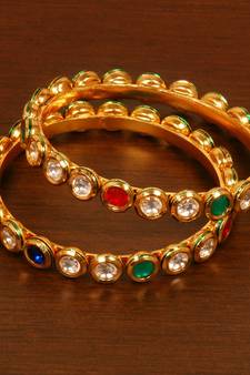 Gold Plated Kundan and Stone Embellished Bangles BD498