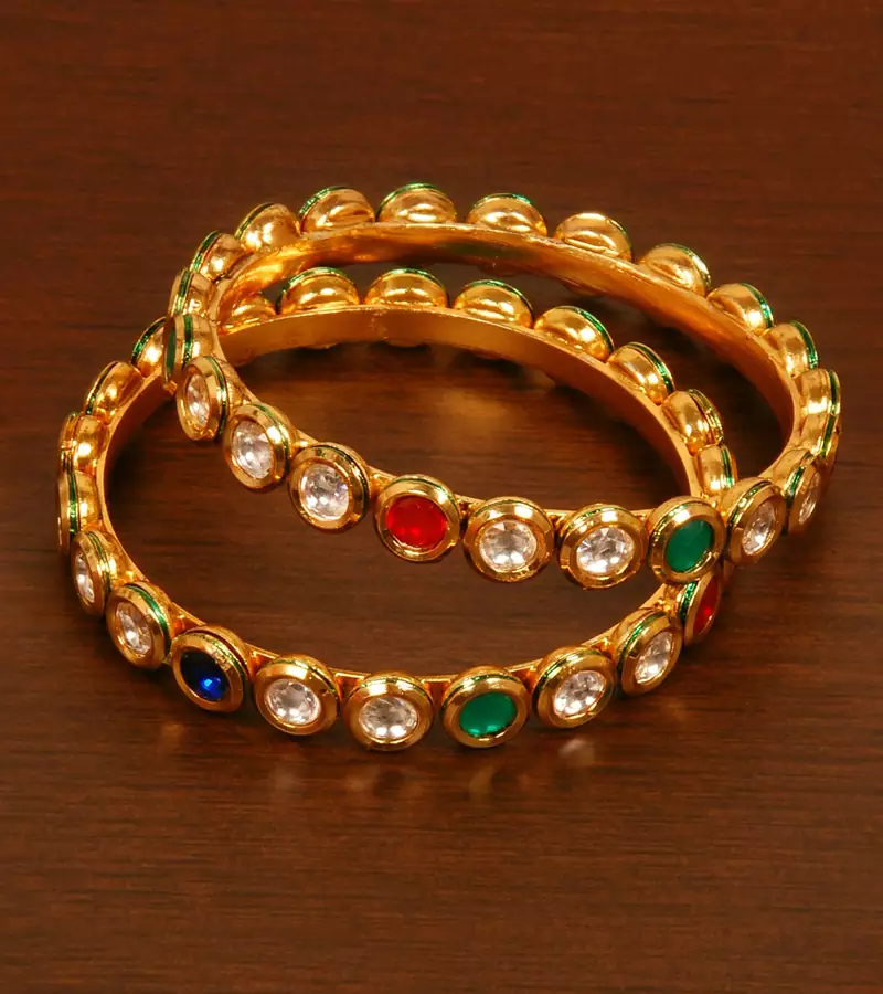 Gold Plated Kundan and Stone Embellished Bangles BD498