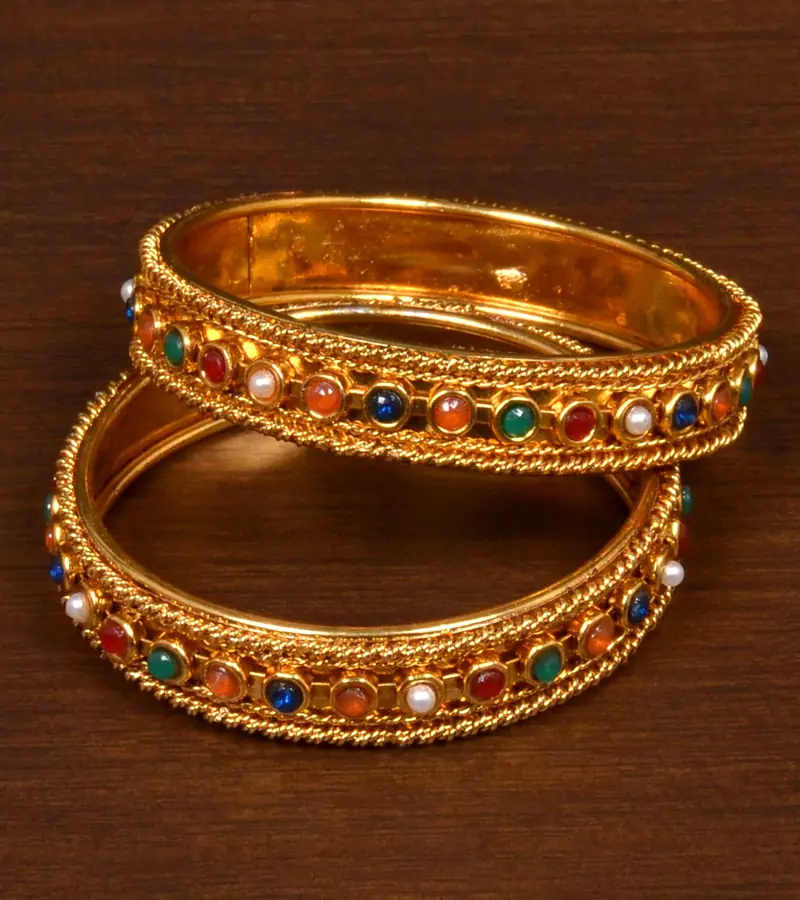 Gold Plated Stone Embellished Bangle Set for Women BD499