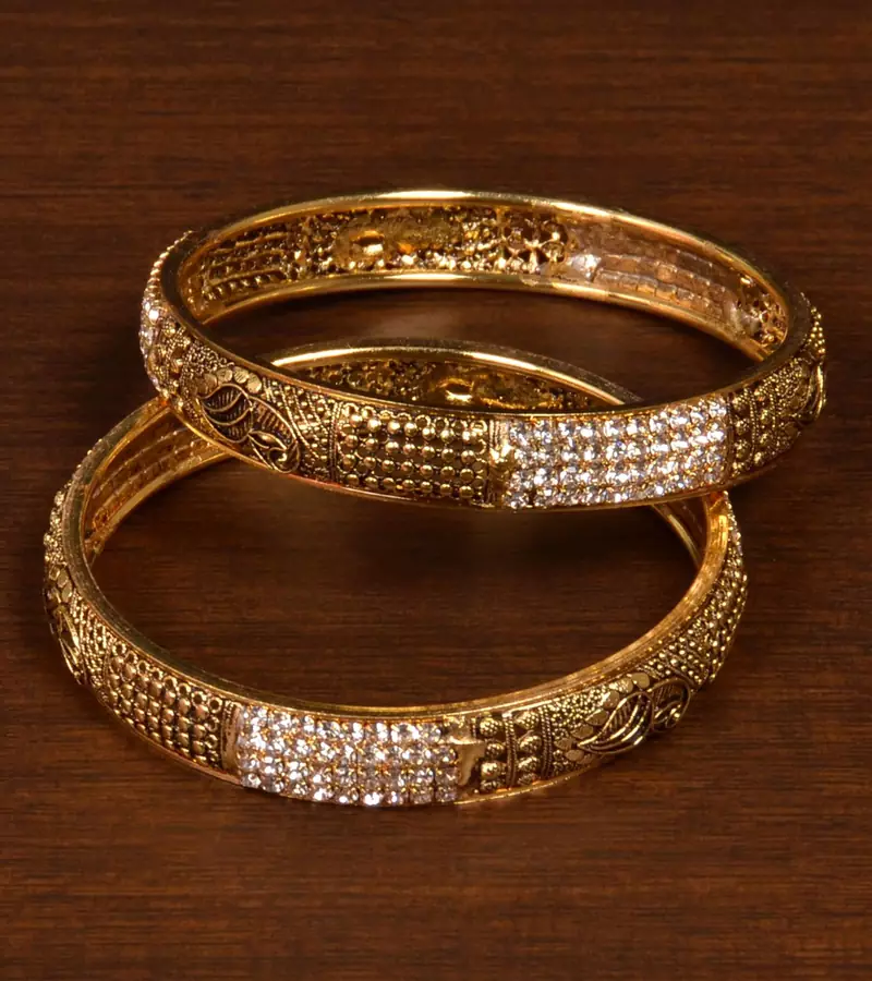 Gold Plated Peacock Designed Zircon Stone Embellished Bangles BD517