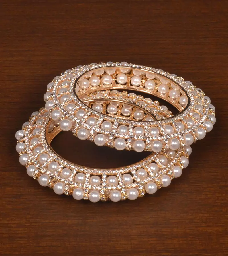 Gold plated zircon and beads embellished bangles BD519
