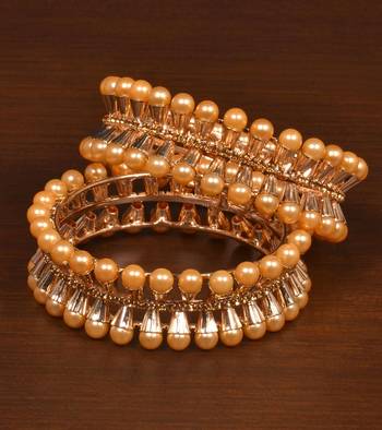 Gold plated pearls embellished antique look glossy bangles BD520 1