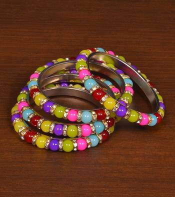 Gold plated zircon and beads embellished bangles BD521 1