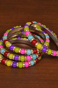 Gold plated zircon and beads embellished bangles BD521