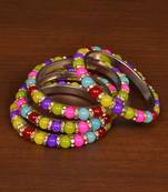 Gold plated zircon and beads embellished bangles BD521