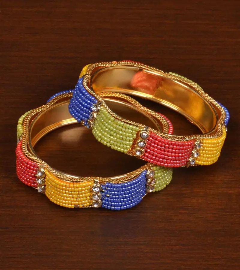 Gold plated zircon and beads embellished bangles BD522
