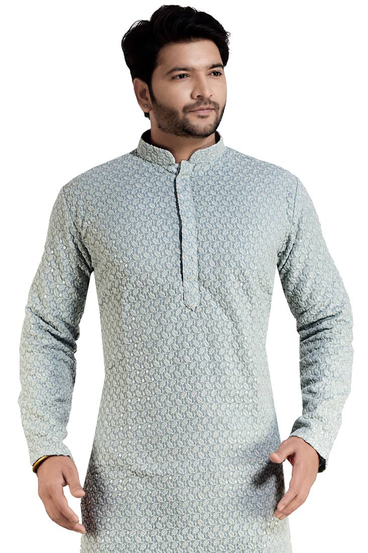 arruga Silver embroidered pure georgette kurta-pajama