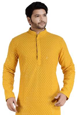 arruga mustard Yellow embroidered pure georgette kurta-pajama 2