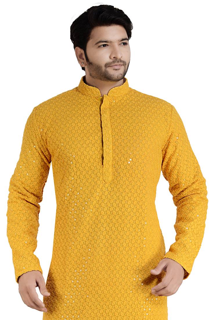 arruga mustard Yellow embroidered pure georgette kurta-pajama