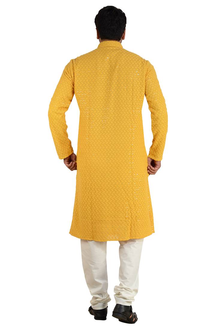 arruga mustard Yellow embroidered pure georgette kurta-pajama