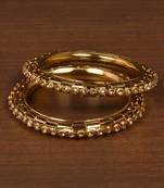 Gold Plated Zircon Stone Embellished Glossy Antique Look Bangles BD513