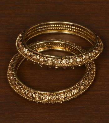 Zircon Stone Embellished Antique Gold Plated Bangles BD514 1