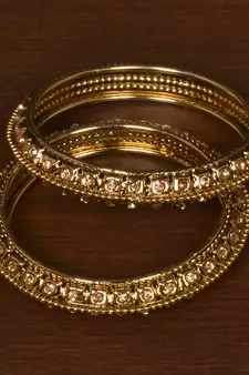 Zircon Stone Embellished Antique Gold Plated Bangles BD514