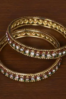 Gold Plated Zircon Stone and Seed Beads Embellished Bangles BD515