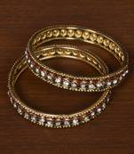 Gold Plated Zircon Stone and Seed Beads Embellished Bangles BD515
