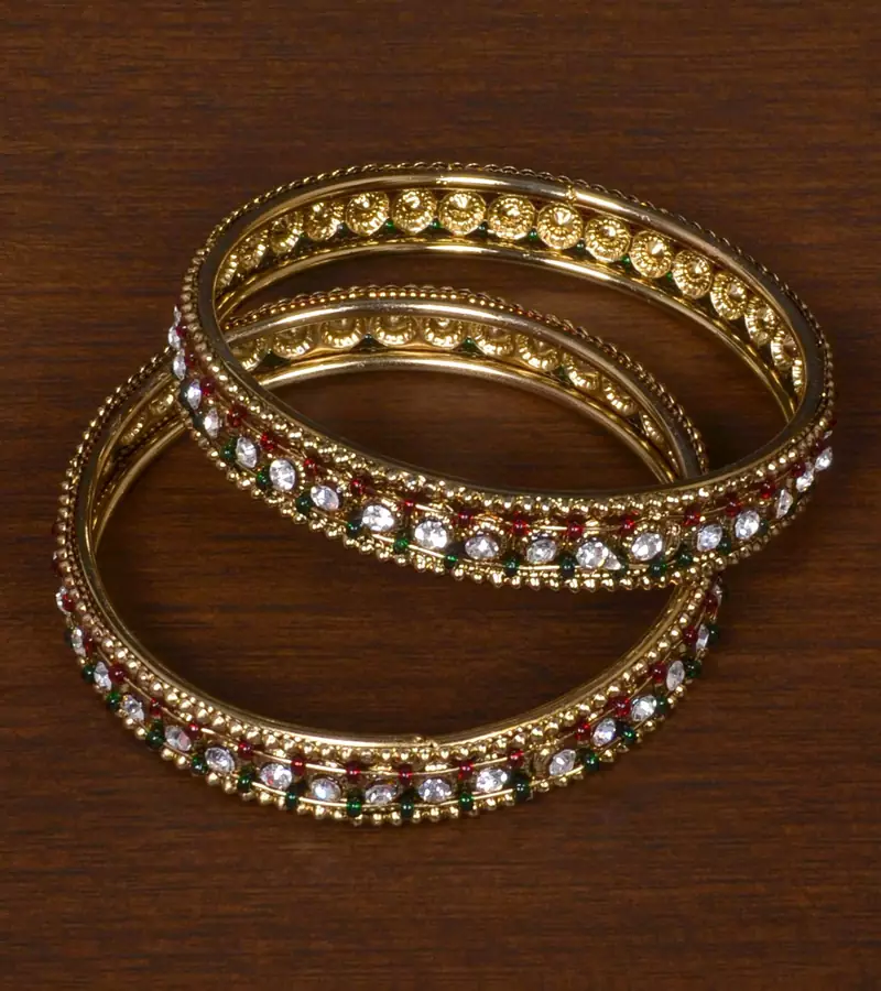 Gold Plated Zircon Stone and Seed Beads Embellished Bangles BD515
