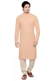 Arruga light peach Pink embroidered pure georgette kurta-pajama