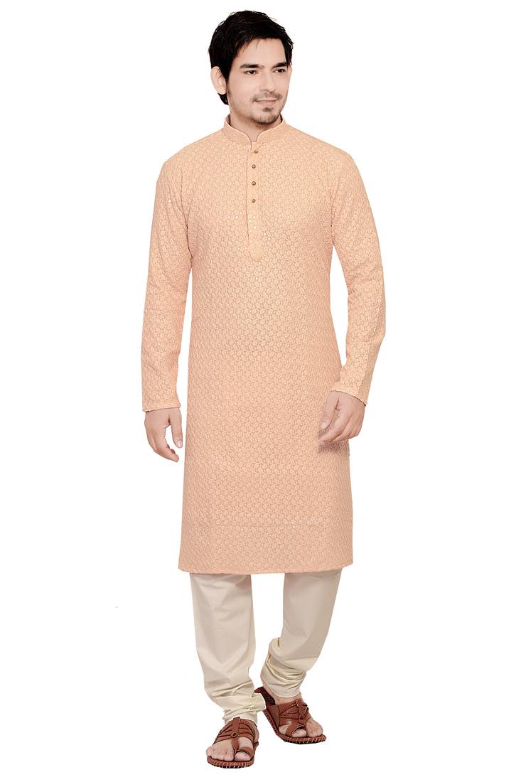 Arruga light peach Pink embroidered pure georgette kurta-pajama