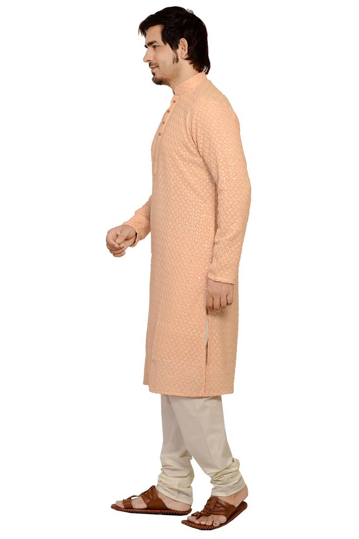 Arruga light peach Pink embroidered pure georgette kurta-pajama