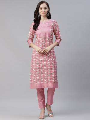 Pink printed viscose rayon kurtas-and-kurtis 2